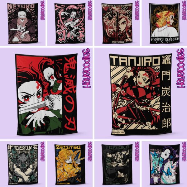 demon slayer fleece blanket anime design