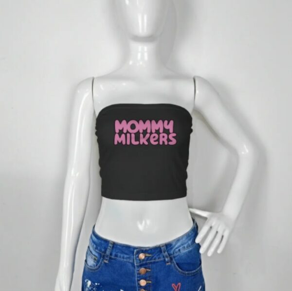 Tube Top – Mommy Milkers Slogan Strapless Bandeau Crop | Cow Print & Black | XS to 5XL