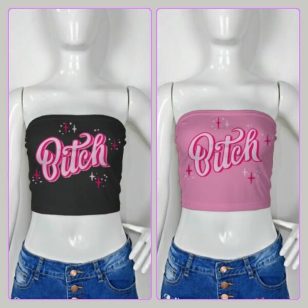 tube top bitch slogan strapless bandeau crop pink black XS to 5XL
