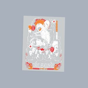Bleach anime mix DTF transfer sheet A5 featuring Ichigo Kurosaki Ulquiorra and Grimmjow in bold graphic style