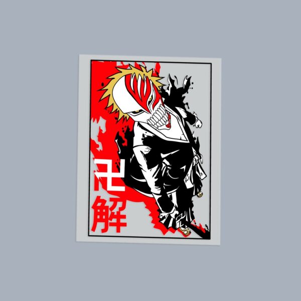 Bleach anime mix DTF transfer sheet A5 featuring Ichigo Kurosaki Ulquiorra and Grimmjow in bold graphic style