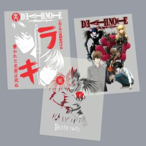 Death Note anime mix DTF transfer sheet A5 featuring Light Yagami Ryuk and L