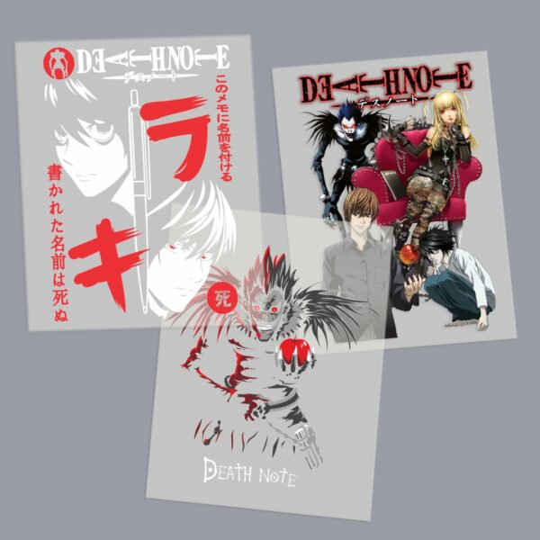 a5dtftransfer-sheet-deathnotemix Death Note anime mix DTF transfer sheet A5 featuring Light Yagami Ryuk and L