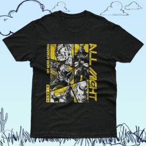 All Might t-shirt in black with My Hero Academia character graphic print, unisex classic fit