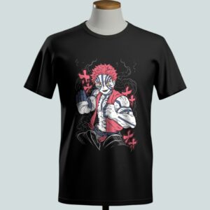 Akaza Demon Slayer t-shirt in black with anime character graphic print, unisex classic fit