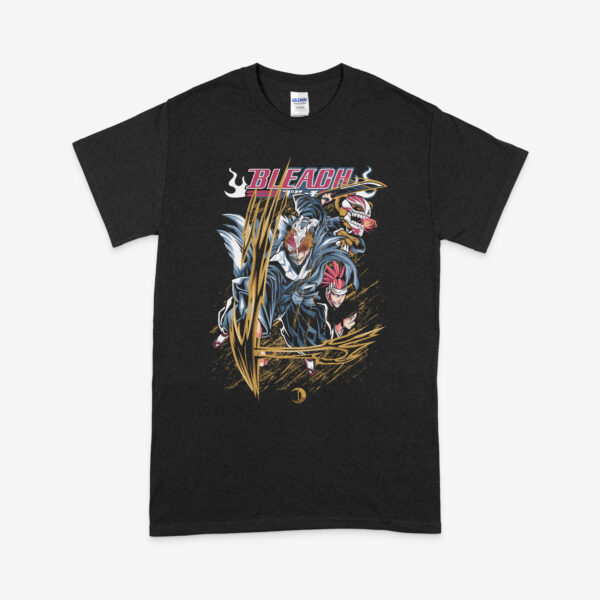 Bleach anime t-shirt in black with Soul Reaper character graphic print, unisex classic fit
