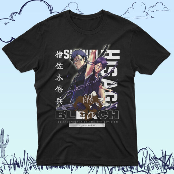 Bleach anime t-shirt in black with Soul Reaper character graphic print, unisex classic fit