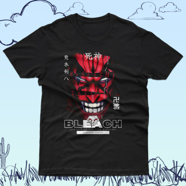 Bleach anime t-shirt in black with Soul Reaper character graphic print, unisex classic fit