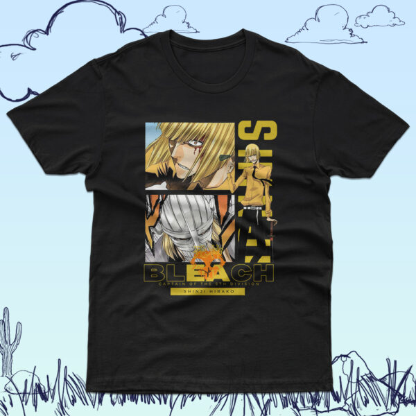 Bleach anime t-shirt in black with Soul Reaper character graphic print, unisex classic fit