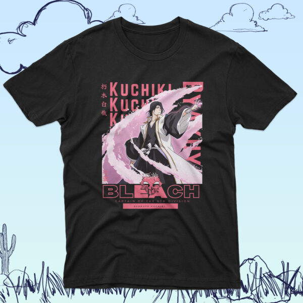 Bleach anime t-shirt in black with Soul Reaper character graphic print, unisex classic fit