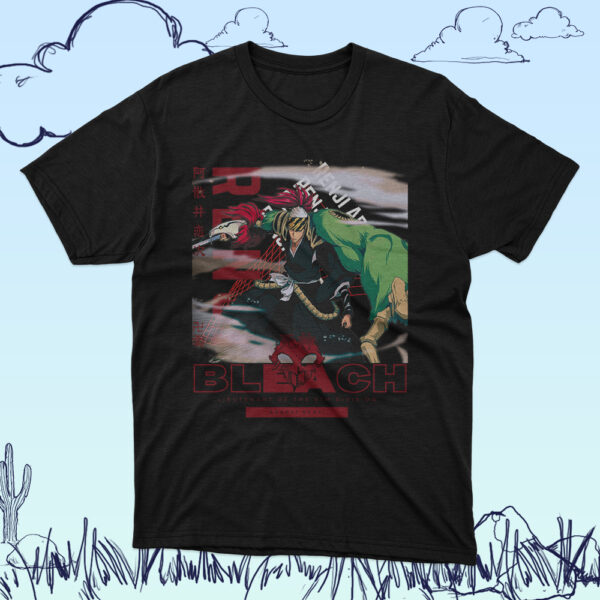 Bleach anime t-shirt in black with Soul Reaper character graphic print, unisex classic fit