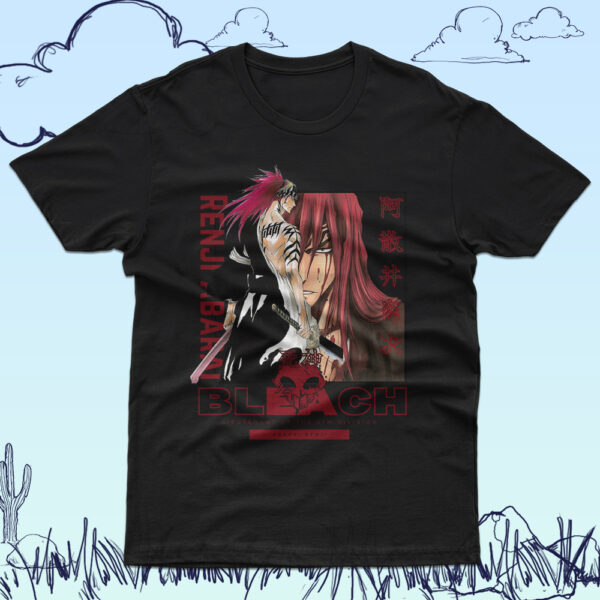 Bleach anime t-shirt in black with Soul Reaper character graphic print, unisex classic fit