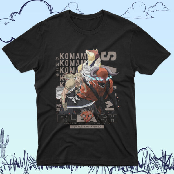 Bleach anime t-shirt in black with Soul Reaper character graphic print, unisex classic fit