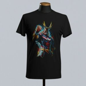 All Might t-shirt in black with My Hero Academia character graphic print, unisex classic fit