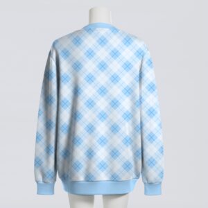Pastel blue argyle diamond pattern unisex knit cardigan front view, classic preppy design, relaxed fit S-7XL