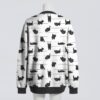 Cute black cat print unisex knit cardigan sweater front view, white with black silhouette cats, relaxed fit S-7XL