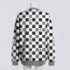 Cute checkers cats pattern unisex knit cardigan front view, playful checkerboard cats design, relaxed fit S-7XL