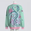 cardigan-back-greendragon Pastel flowers and dragon unisex cardigan in green and pink, relaxed fit, S to 7XL