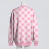 Pastel pink argyle pattern unisex knit cardigan front view, classic preppy design, relaxed fit S-7XL
