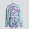 cardigan-back-purpledragon Pastel flowers and dragon unisex cardigan in blue and purple, relaxed fit, S to 7XL