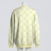 Pastel yellow argyle diamond pattern unisex knit cardigan front view, classic preppy design, relaxed fit S-7XL