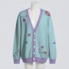 cardigan-front-purpledragon Pastel flowers and dragon unisex cardigan in blue and purple, relaxed fit, S to 7XL