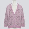 Pink sakura cherry blossoms unisex knit cardigan front view, delicate petal pattern, relaxed fit S-7XL