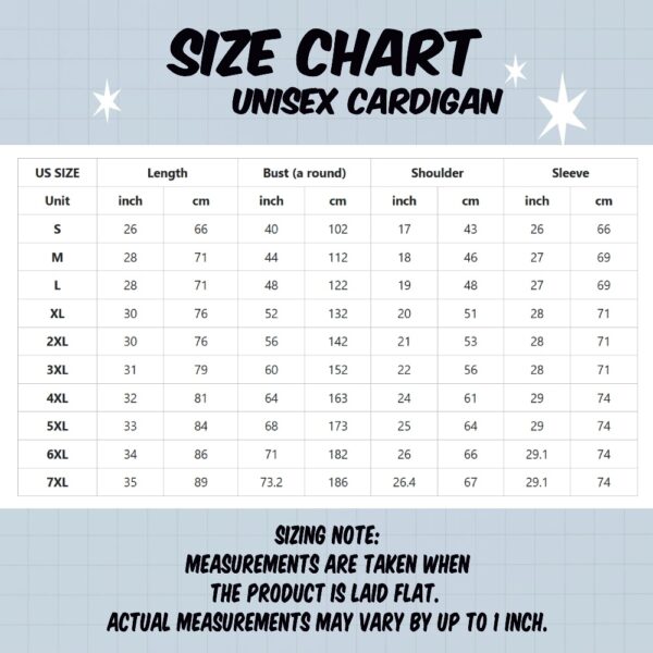 cardigan size chart
