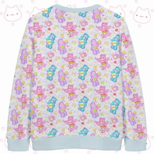 Pastel Care Bears knit cardigan front view with blue trim