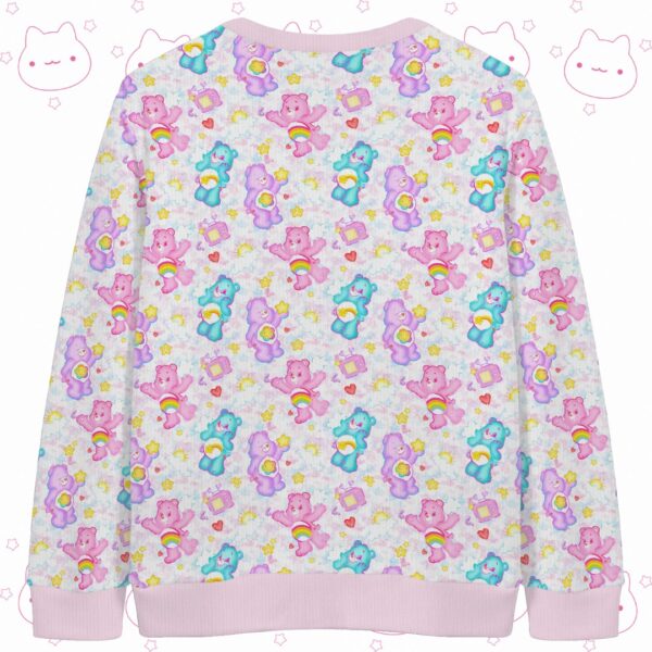 Pastel Care Bears knit cardigan front view with pink trim