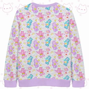 Pastel Care Bears knit cardigan front view with lavender trim
