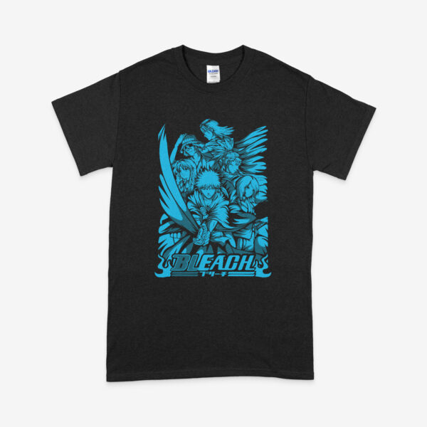 Bleach anime t-shirt in black with Soul Reaper character graphic print, unisex classic fit