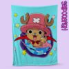 One Piece fleece blanket with vibrant print, soft pile texture, and white back, various sizes and designs