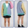 Colour block knit unisex cardigan front view, relaxed fit, S to 7XL