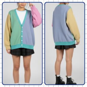 color-block-cardigan Colour block knit unisex cardigan front view, relaxed fit, S to 7XL