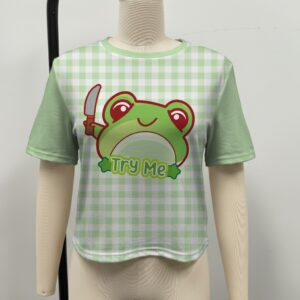 cropped-top-trymefrog-fr cute frog crop top Try Me gingham green print front