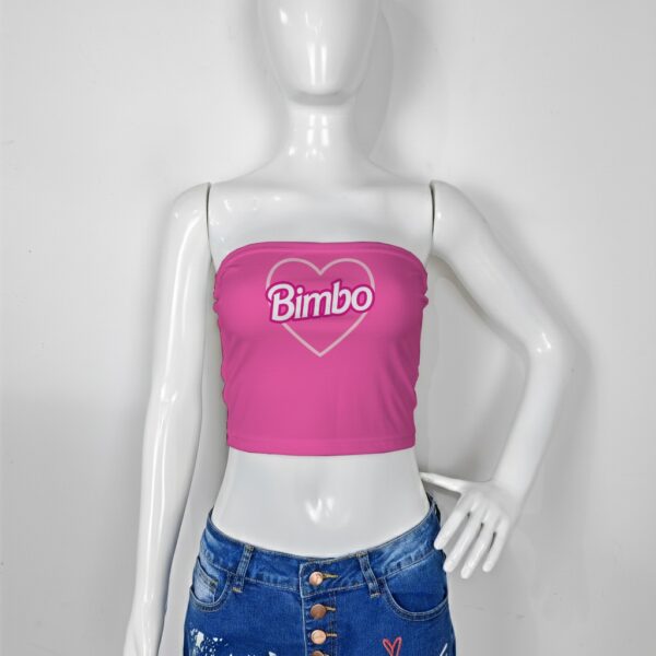 croptubetop-fr-bimbo Bimbo heart slogan strapless tube top bandeau crop, hot pink or black, slim fit XS-5XL