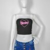 croptubetop-fr-bimbo-blk Bimbo heart slogan strapless tube top bandeau crop, hot pink or black, slim fit XS-5XL