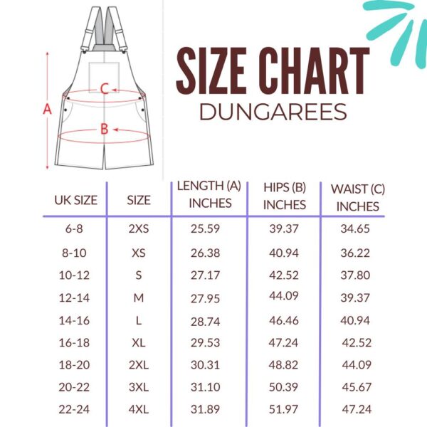 dungarees size chart xs to 4xl