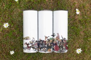 Fairy Tail 20oz skinny stainless steel tumbler with straw featuring Fairy Tail anime character designs