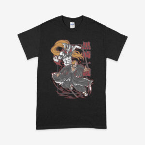 Bleach anime t-shirt in black with Soul Reaper character graphic print, unisex classic fit