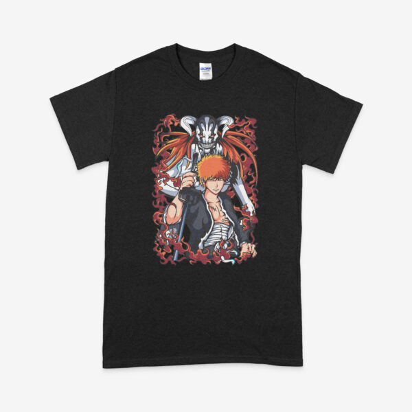 Bleach anime t-shirt in black with Soul Reaper character graphic print, unisex classic fit