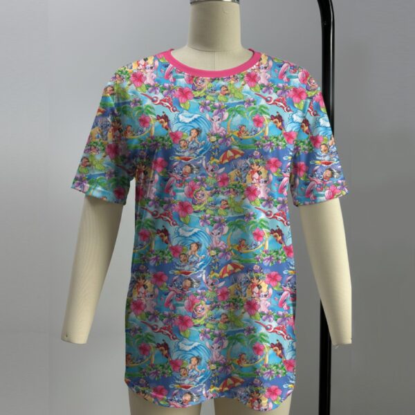 lilostitch-pink-fr Lilo and Stitch pattern t-shirt XS to 7XL inclusive sizing