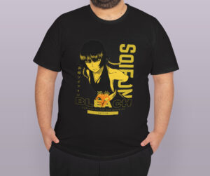 Bleach anime t-shirt in black with Soul Reaper character graphic print, unisex classic fit