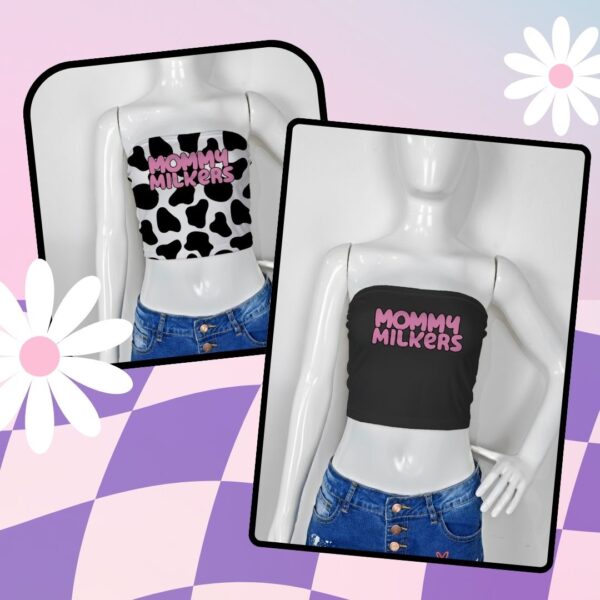 mommy milkers tube top strapless bandeau cow print