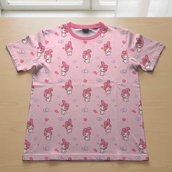 My Melody t-shirt kawaii Sanrio all-over pattern pink background