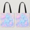 kawaii deer tote bag pastel mushroom two-sided print blue fawn pink background