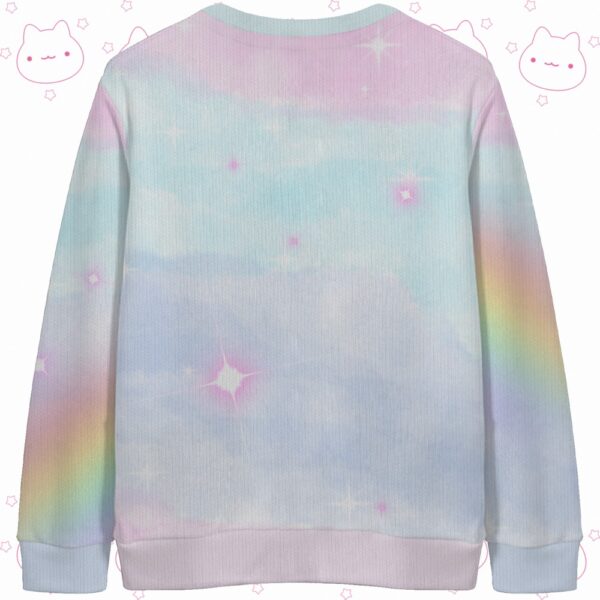 pastelkitty-Cardigan-bk Pastel cat pattern unisex knit cardigan front view, cute colorful cats design, relaxed fit S-7XL