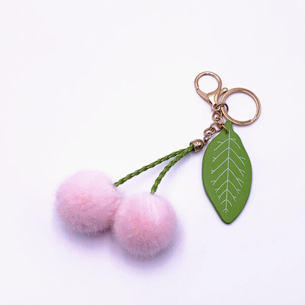 pink cherry cute cherry keychain soft faux fur plush charm