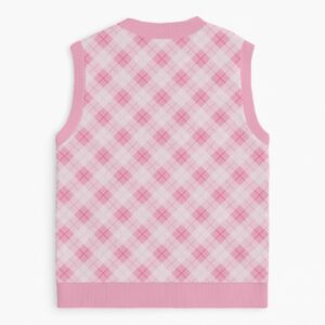 pink argyle sweater vest unisex V-neck knit vest S to 6XL